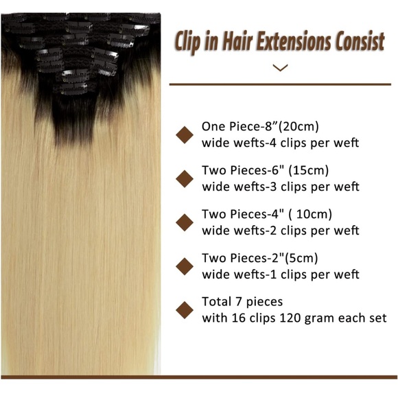 16 Inch (Pack of 1) , Ombre Dark Brown to Platinum Blonde #R2-60A - Picture 6 of 7